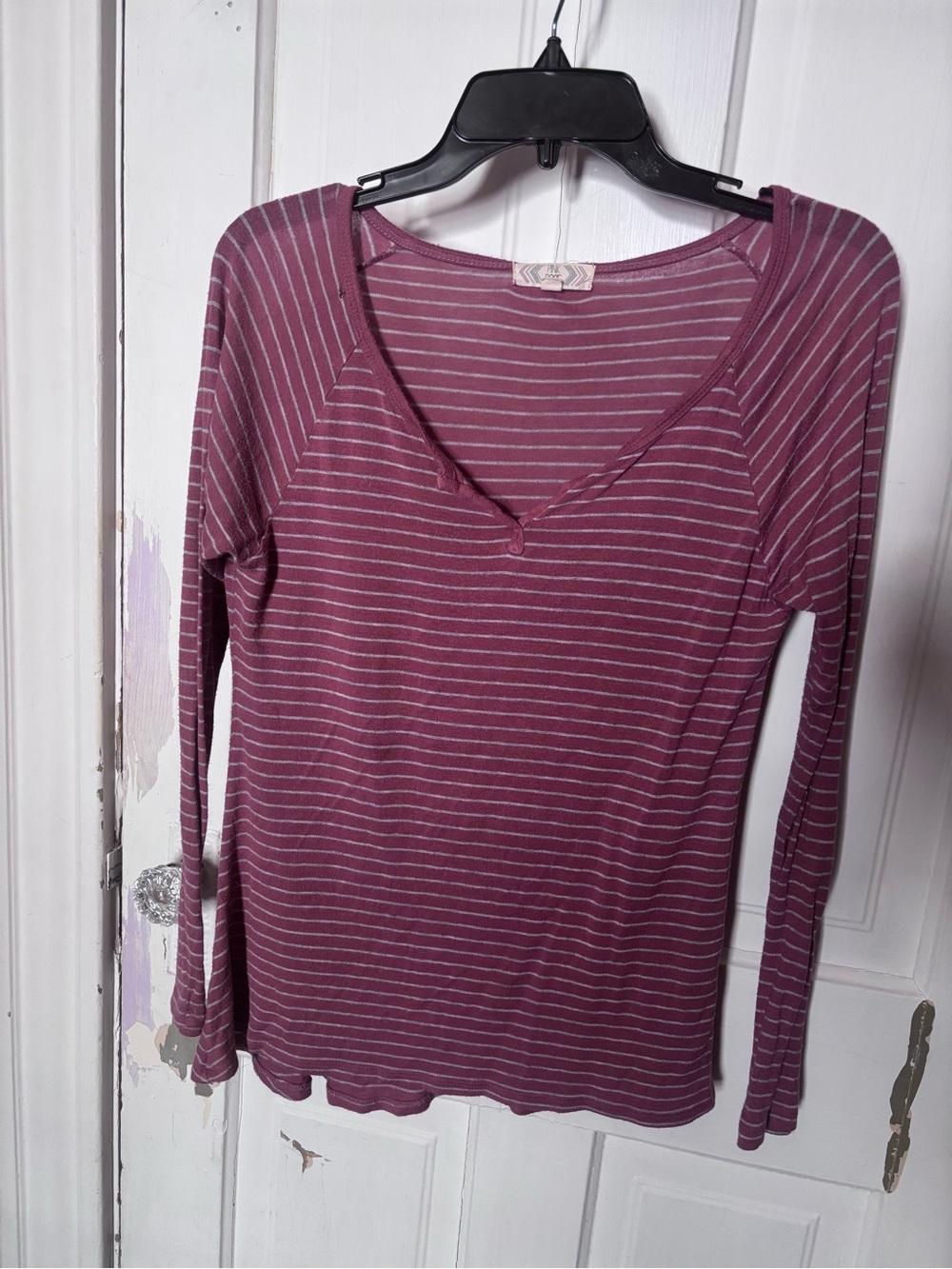 Pink Rose Mauve Pink Striped V-Neck Long Sleeve Top